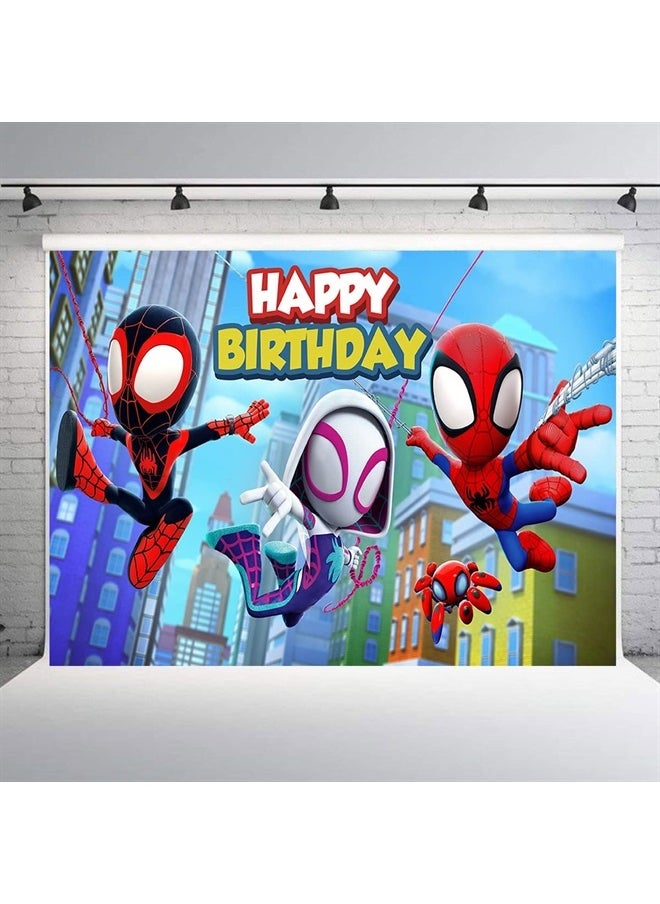 WITEGEI - Spidey and His Amazing Friends Backdrop, Cartoon Superhero Spiderman Themed Photography Backdrops for Girl Kids Happy Birthday Party Photo Background (5X3FT) - Image 1