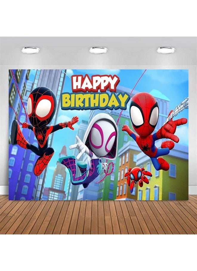 WITEGEI - Spidey and His Amazing Friends Backdrop, Cartoon Superhero Spiderman Themed Photography Backdrops for Girl Kids Happy Birthday Party Photo Background (5X3FT) - Image 1