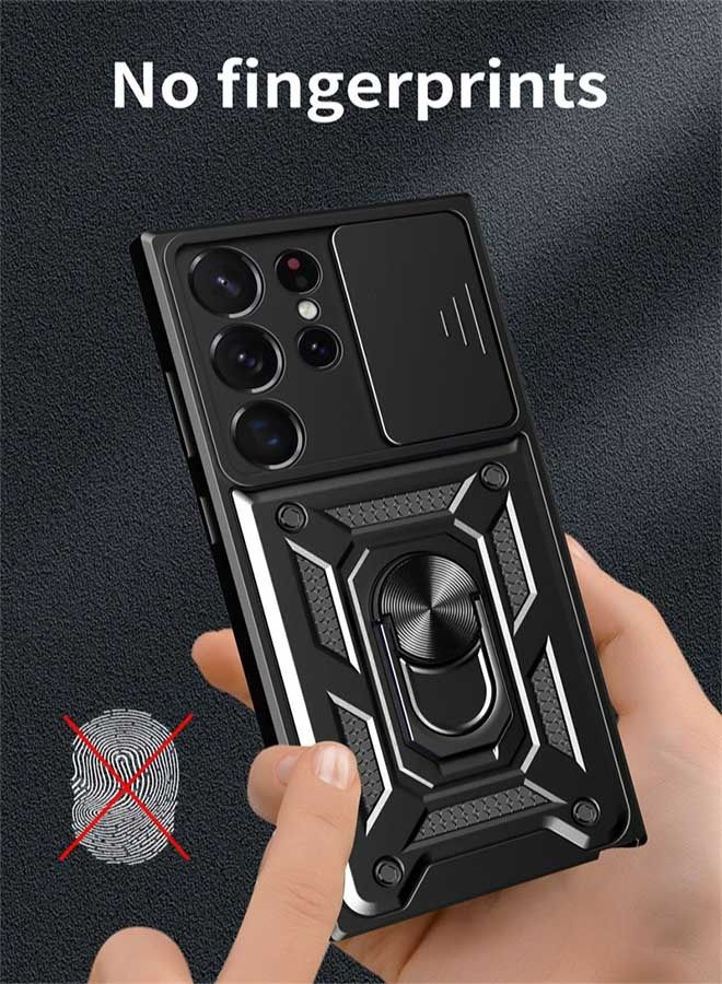 Ocean Samsung Galaxy S23 Ultra Case, TPU Material, Matte Hard Back, Military Machine Anti Drop and Shock-Absorbing, with Sliding Cover Lens Protection Strap and Adjustable Bracket, Black - Image 2