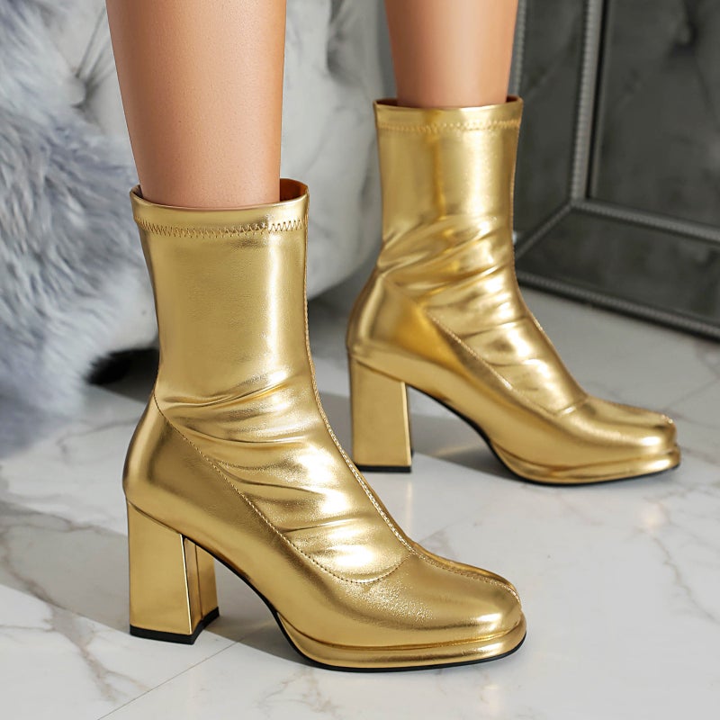Wish Source Fashion High Heel Women'S Shoes 40-48 Plus Size Square Head Simple Low Barrel Martin Boots Women - Image 3