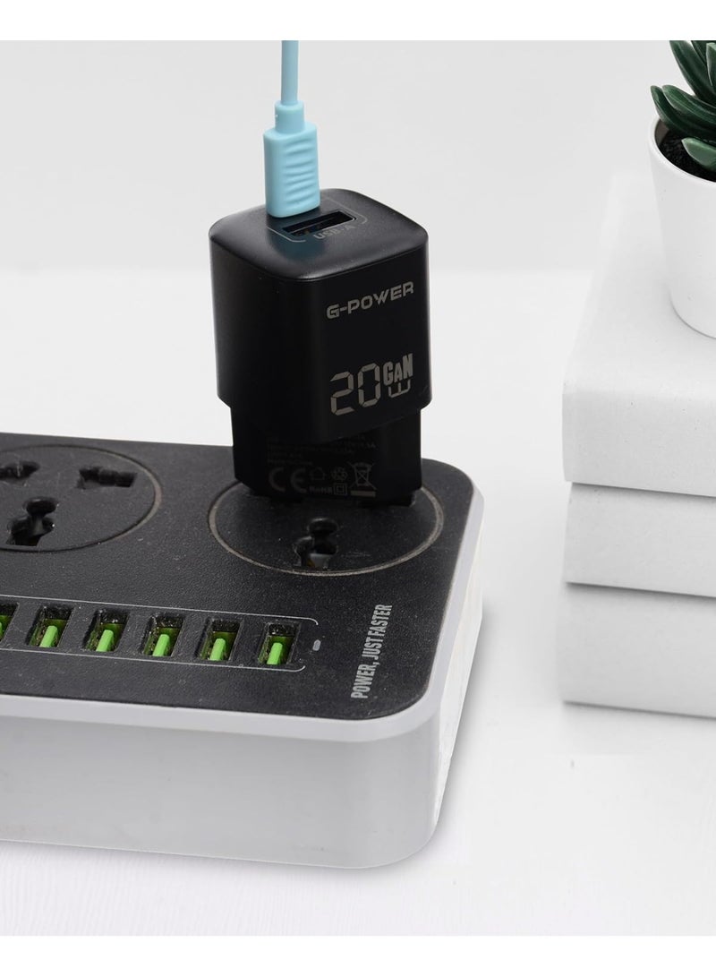 جي باور شاحن G-Power GP-C2 بقوة 20 واط بمنفذي USB (USB-A و USB-C) يدعم تقنية الشحن السريع Qualcomm Quick Charge 3.0، متوافق مع أجهزة iPhone 14/14 Plus/14 Pro/14 Pro Max/13، و Galaxy، و Pixel 4/3، و iPad - أسود - Image 4