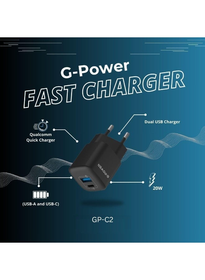 جي باور شاحن G-Power GP-C2 بقوة 20 واط بمنفذي USB (USB-A و USB-C) يدعم تقنية الشحن السريع Qualcomm Quick Charge 3.0، متوافق مع أجهزة iPhone 14/14 Plus/14 Pro/14 Pro Max/13، و Galaxy، و Pixel 4/3، و iPad - أسود - Image 5