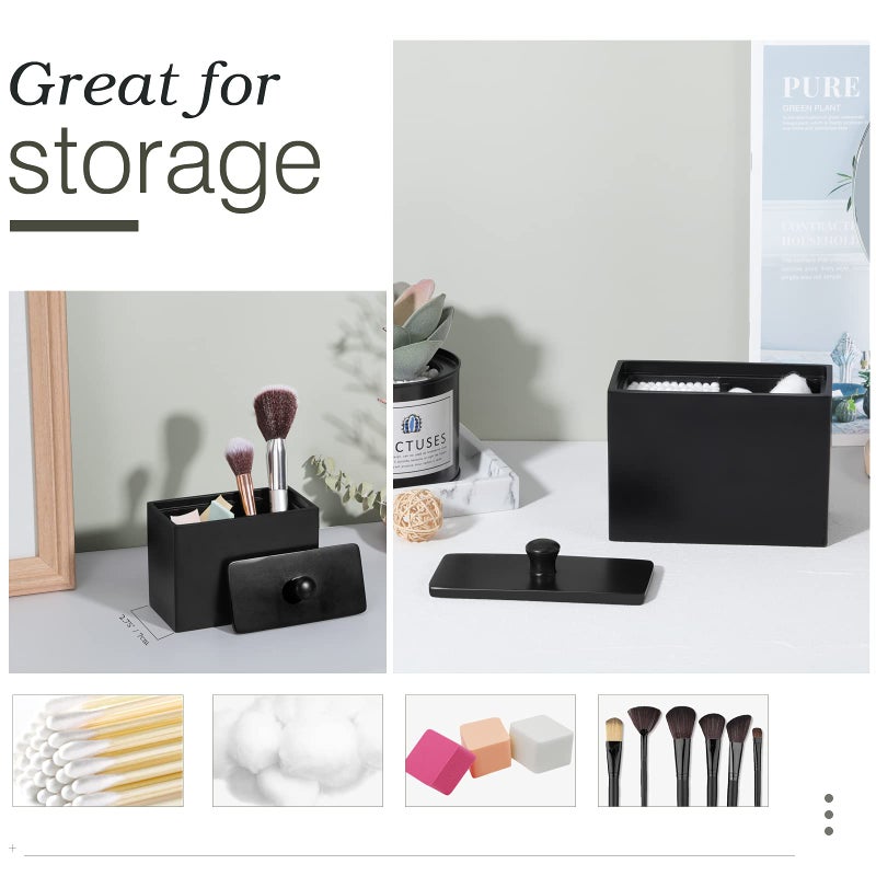 Luxspire Cotton Swab Holder, Qtip Holder Dispenser with Lid, 2 Compartments Cotton Ball Holder, Bathroom Container for Cotton Round, Q Tip Jar, Floss, Bathroom Accessories - Matte Black - Image 3