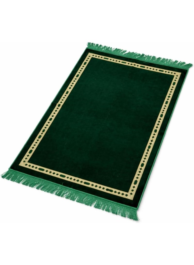 سجادة صلاة خضراء 70×110 سم – سجادة ناعمة مع شراشيب وتصميم هندسي - Image 1