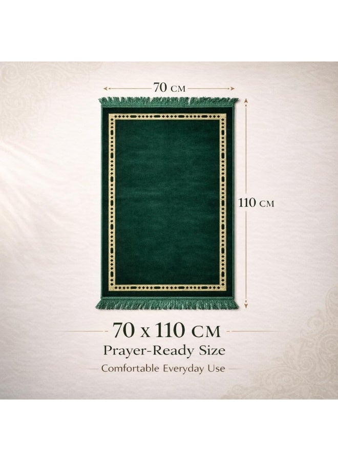 سجادة صلاة خضراء 70×110 سم – سجادة ناعمة مع شراشيب وتصميم هندسي - Image 5
