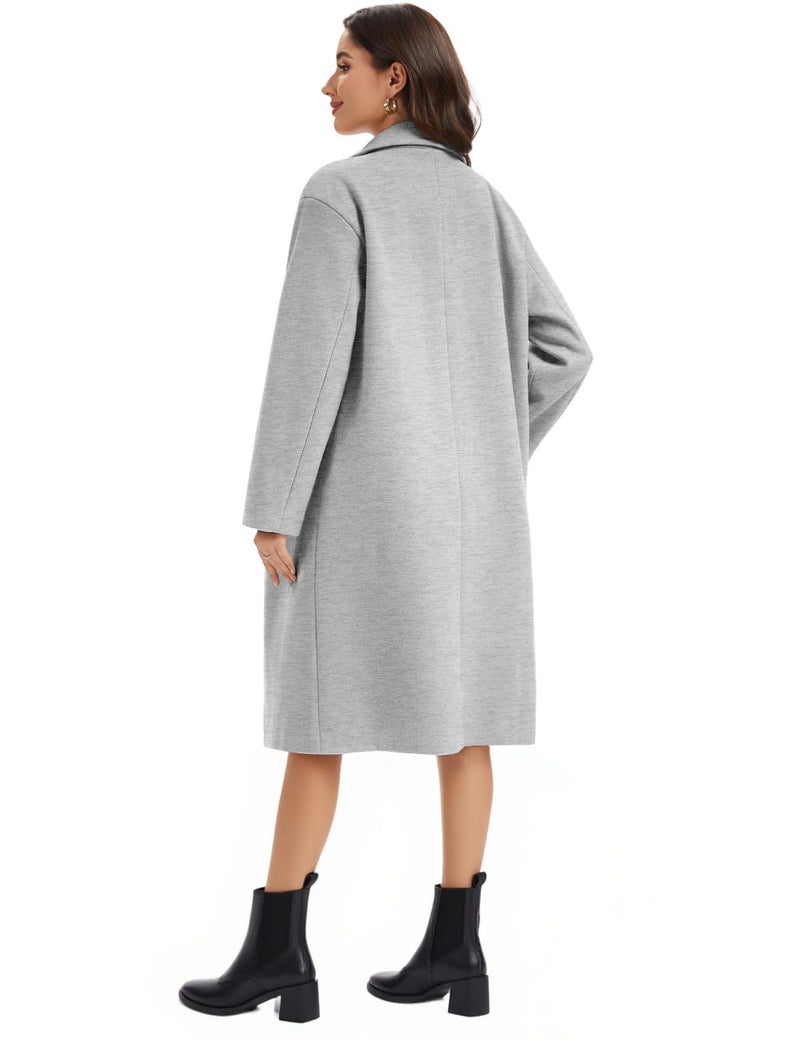Flygo Womens Long Pea Coat Notch Lapel Double Breasted Trench Coat Fall Winter Overcoat Long Jacket(LightGrey-L) - Image 4