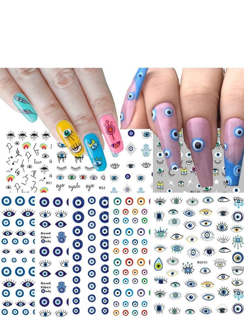 Excefore Nail Art Stickers Evil Eye, DIY Nail Art Supplies Self Adhesive Witch Nail Art Decals for Women Girls Nail Decoration Designer, French Nail Tattoos 9 Pieces  - Image 1