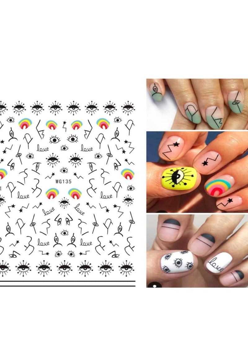 Excefore Nail Art Stickers Evil Eye, DIY Nail Art Supplies Self Adhesive Witch Nail Art Decals for Women Girls Nail Decoration Designer, French Nail Tattoos 9 Pieces  - Image 5