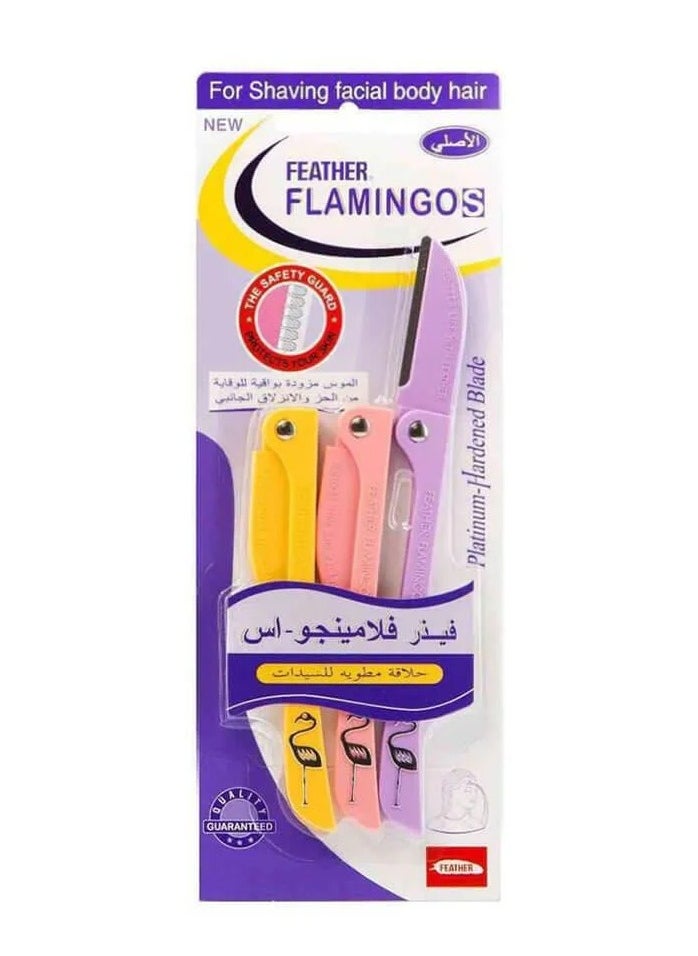 Feather 3-Piece Flamingos Ladies Razor For Facial And Body Hair  - Image 1