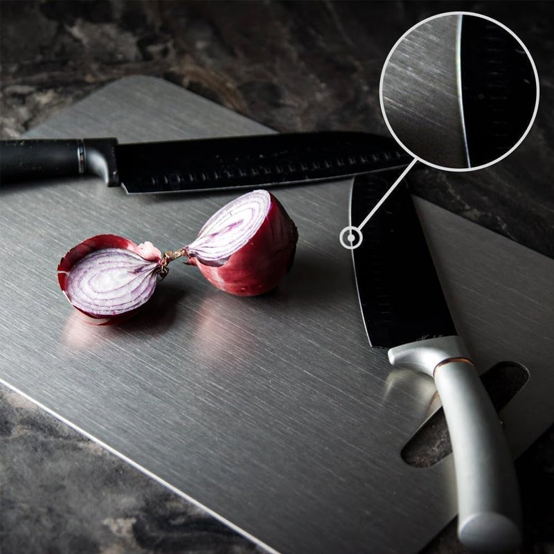 Belothi 304 Stainless Steel Cutting Board, non toxic cutting boards for kitchen, Dishwasher Safe and Hygienic Heavy Duty Chopping Board for Meat Vegetable Fruit(15"x 11",13"x 9",10"x 6") - Image 5