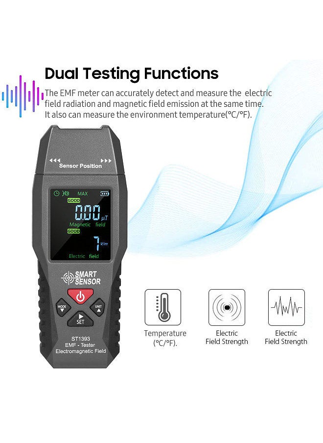 SMART SENSOR - SMART SENSOR ST1393 EMF Meter Electromagnetic Field EMF Detector  Handheld Mini Digital LCD Electromagnetic Field Radiation Tester - Image 1