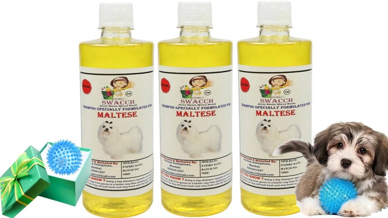 swacch Shampoo | Puppy Safe Shampoo | PH Balanced | Ditch to Itch for Maltese Dog Shampoo 500ml Pack of 3 (Lemon) + Spike Ball Chew Toy Combo Pack - Image 1