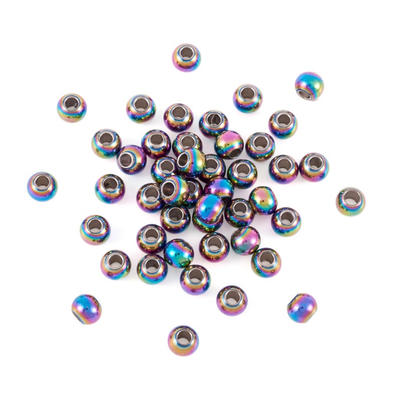 Craftdady 50Pcs Rainbow Steel Round Spacer Beads 6mm MultiColor Rondelle Ball Loose Beads for Bracelet Necklace DIY Jewelry Making
