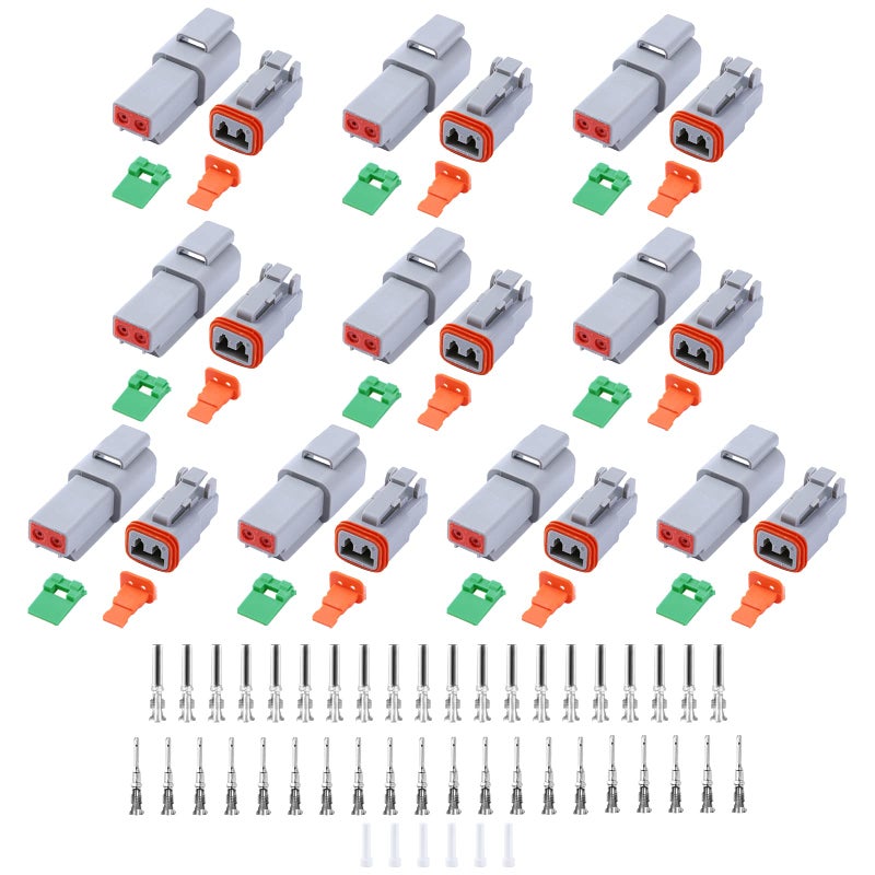 Cedolio 86 PCS Deutsch DT Grey 2 Pin Connectors 10 Set Waterproof Electrical Wire Connector with Stamped Contacts and Seal Plug for Truck OffRoad Vehicles Construction Marine Motorcycle Wiring - Image 3