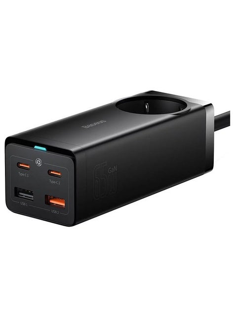 "Baseus GaN3 Pro Desktop Powerstrip AC+2U+2C 65W EU Black (Include：Baseus Xiaobai series fast charging Cable Type-C  to Type-C 100W(20V/5A) 1m Black）"