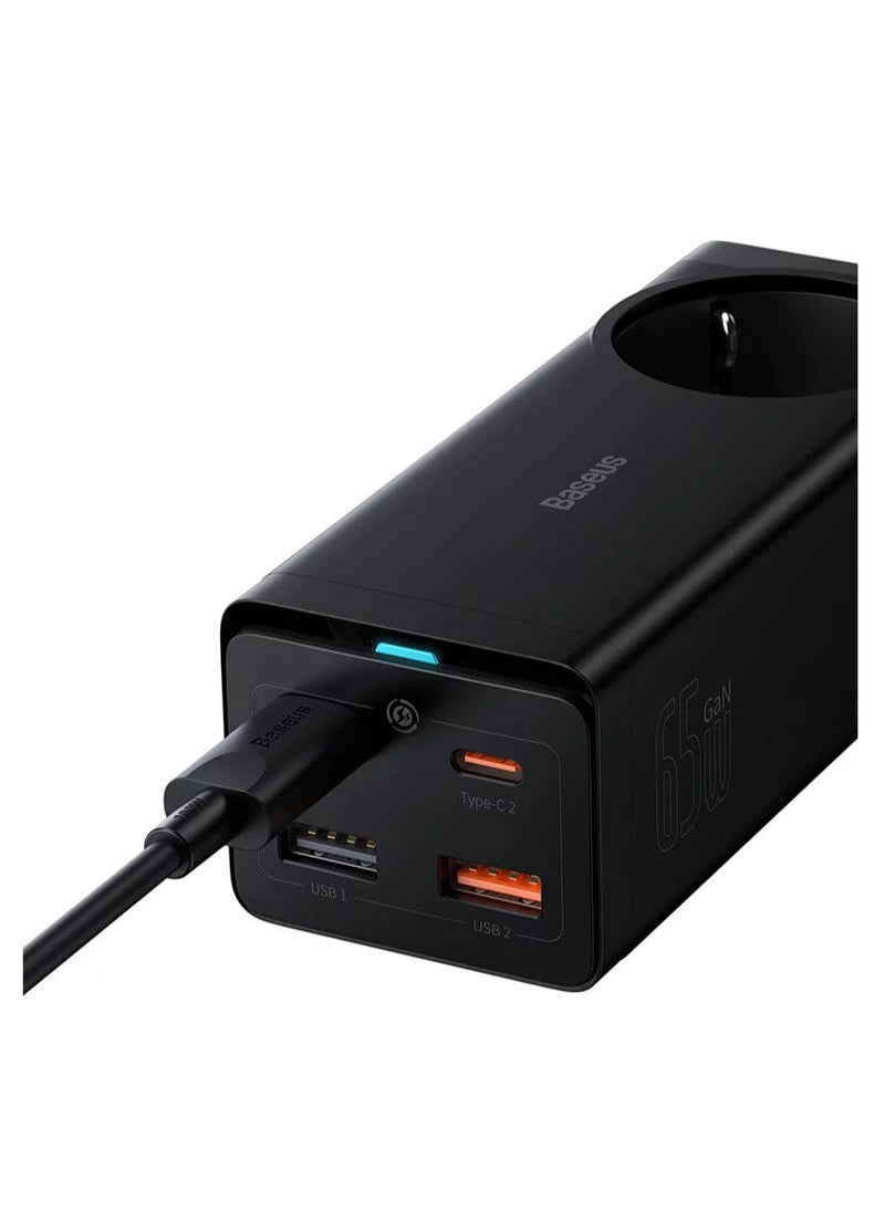 Baseus - "Baseus GaN3 Pro Desktop Powerstrip AC+2U+2C 65W EU Black (Include：Baseus Xiaobai series fast charging Cable Type-C  to Type-C 100W(20V/5A) 1m Black）" - Image 1