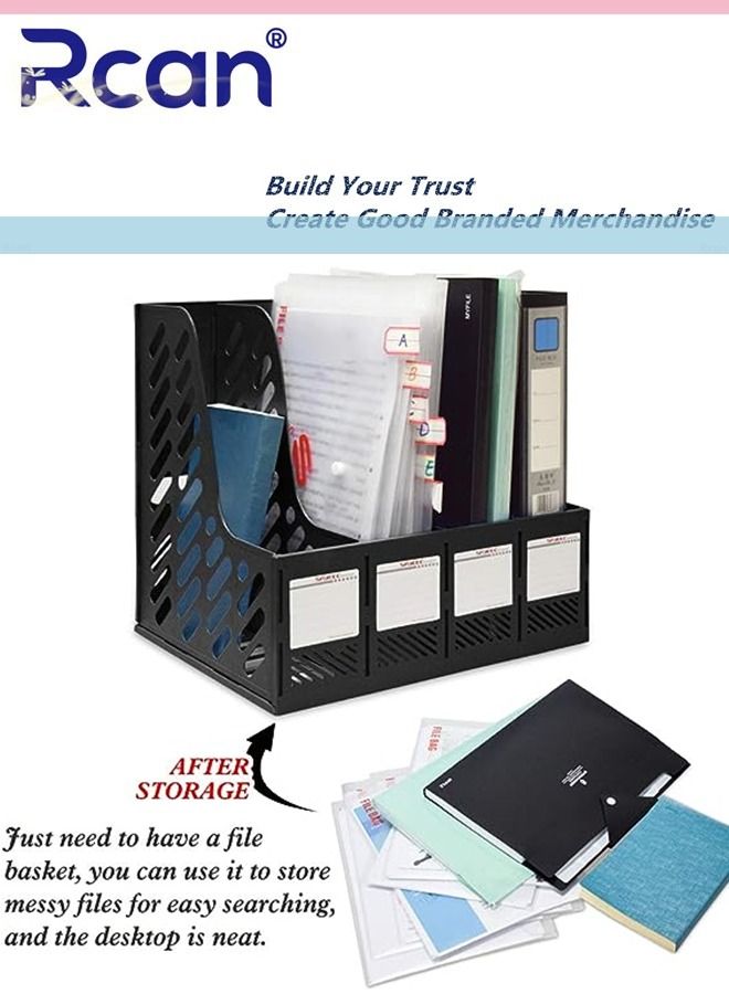 ركان رف ملفات قابل للفصل من 4 شبكات قابل للفصل بشريط بلاستيكي سميك صندوق ملفات مقسم متعدد الوظائف صندوق تخزين بيانات سطح المكتب ومقصورة تخزين مناسبة للمدرسة والمكتب والمنزل - Image 2