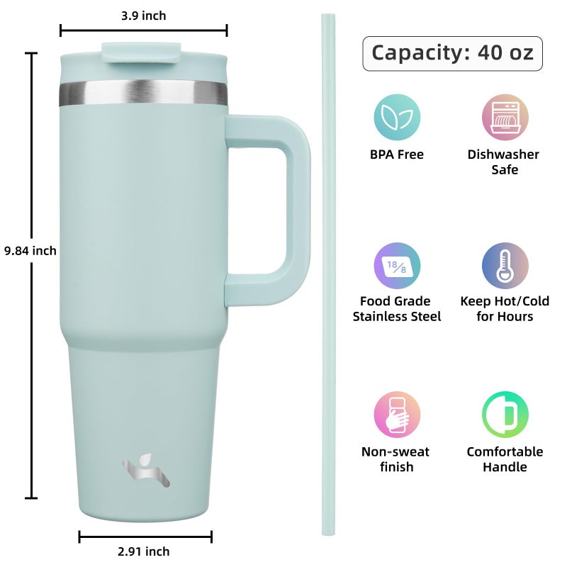 Konokyo 40 oz Tumbler with Handle and 2 Straws,2 in 1 Lid Insulated Water Bottle Stainless Steel Travel Coffee Mug,Blue Haze - Image 4