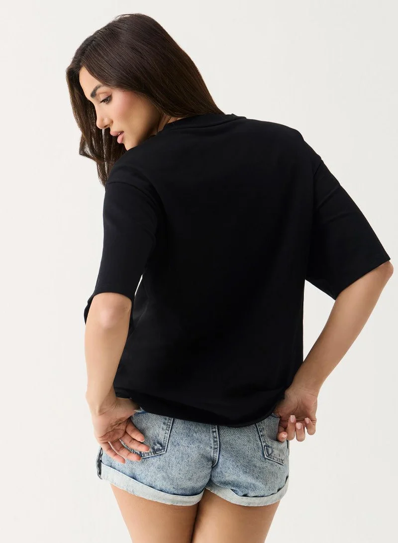 Zigzag  Grey Color Printed Rose Oversized T-shirt for Women | Best Price UAE