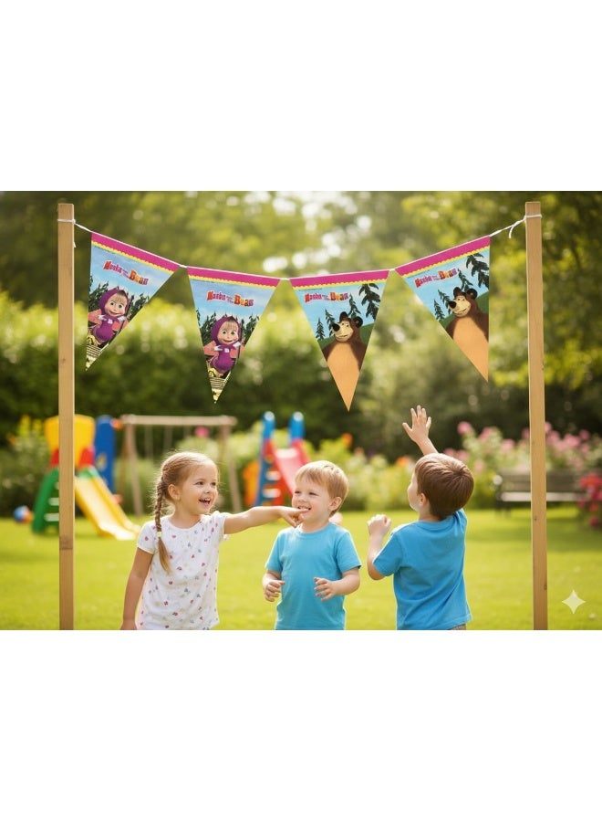 Procos Ciao Masha and the Bear Party Flags – Colorful Triangle Bunting Banner for Kids Birthday Decorations, Themed Parties and Outdoor Celebrations - Image 3