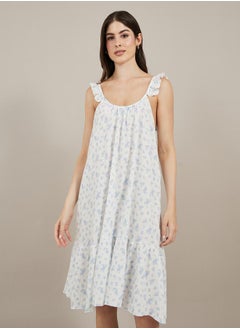Styli Floral Print Ruffled Trim Cotton Slip Dress  - Image 2