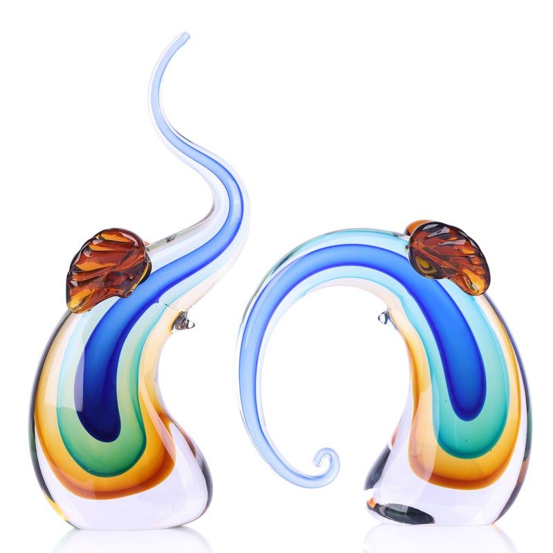 suruim Hand Blown Murano Glass Elephant Statues Set - Luxury Sculptures Home Decor for Living Room & Office Art Glass Ornament Animal Collectible (Blue) - Image 1