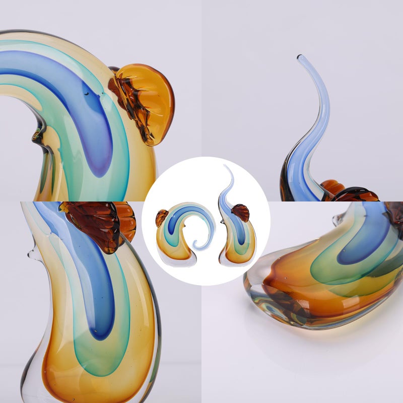 suruim Hand Blown Murano Glass Elephant Statues Set - Luxury Sculptures Home Decor for Living Room & Office Art Glass Ornament Animal Collectible (Blue) - Image 5