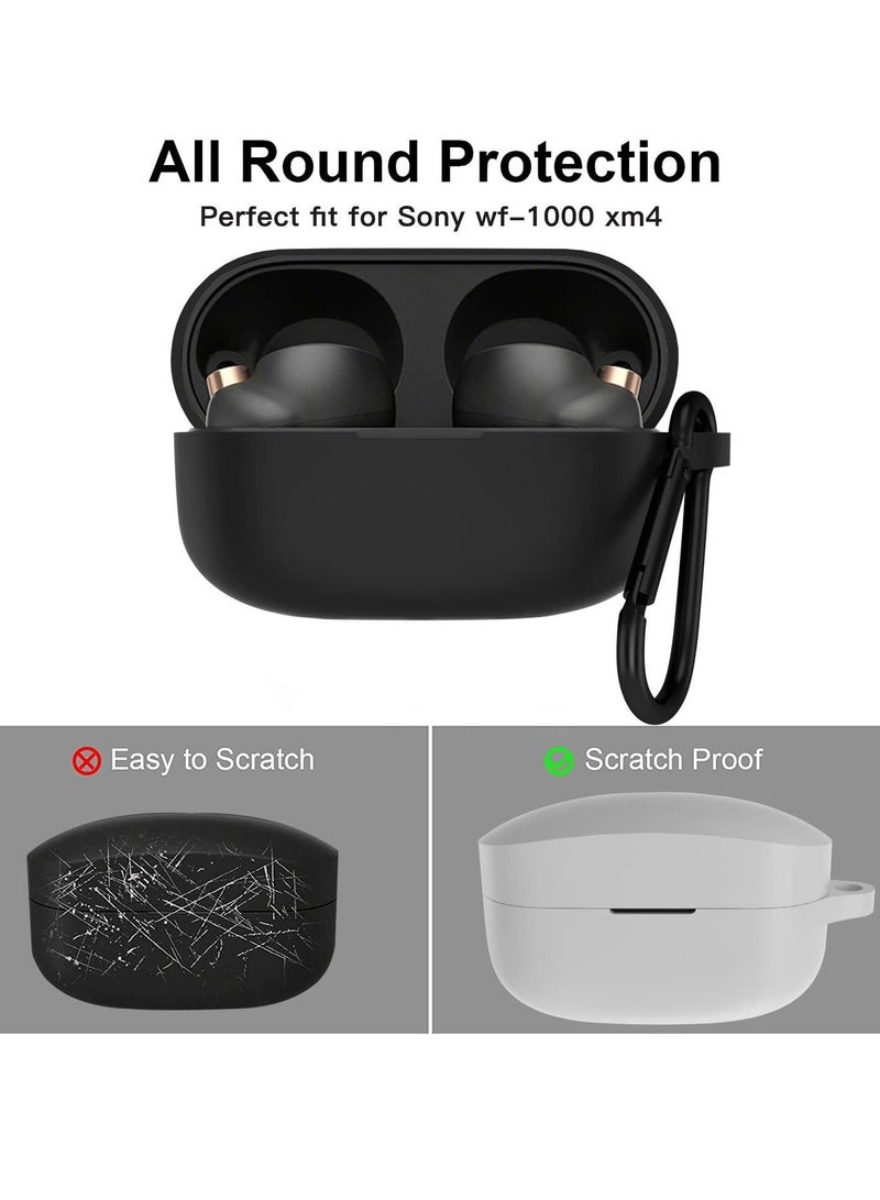 Headphone Cover for Sony WF-1000XM4 with Carabiner and Silicone Hand Strap All-Inclusive Protection Shockproof Anti-Slip Anti-Fingerprint 2-Pack (Black+White) - Image 5