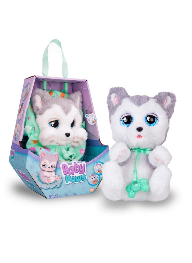 Baby Paws Baby Paws Siberian Husky Puppy Toy with Cute Swaddle Bag|Scan QR Code for More Interactive Roleplay,Pretend Play Toy|Make 5 Adorable Sounds Kids Toys for Ages 4+|Birthday Gift for Pet Lovers -22 cm  - Image 1