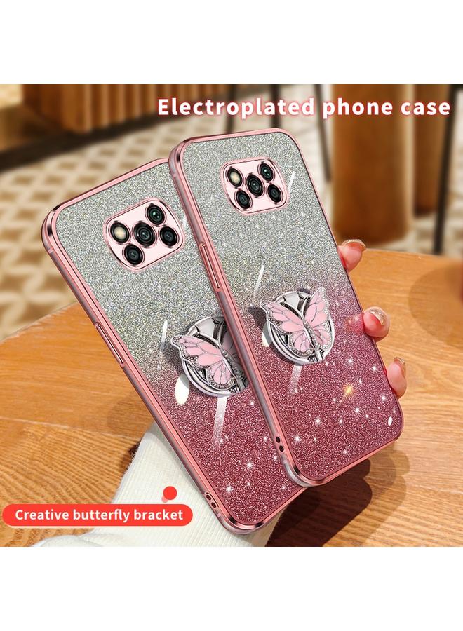erorex Case For Xiaomi Poco X3 Plated Gradient Glitter Butterfly Holder TPU Phone Case - Image 3