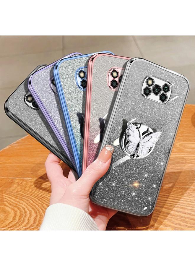 erorex Case For Xiaomi Poco X3 Plated Gradient Glitter Butterfly Holder TPU Phone Case - Image 2