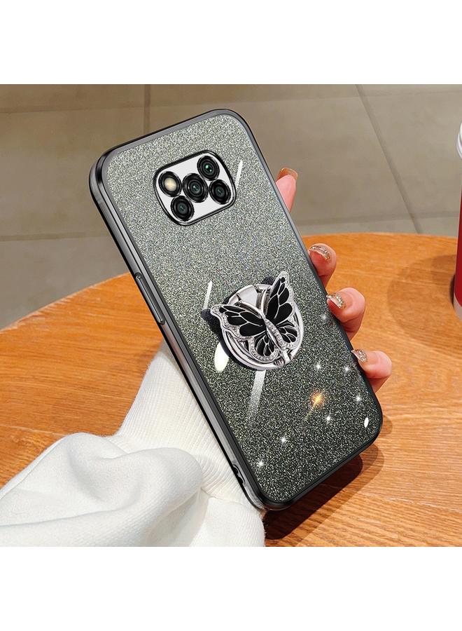 erorex Case For Xiaomi Poco X3 Plated Gradient Glitter Butterfly Holder TPU Phone Case - Image 1