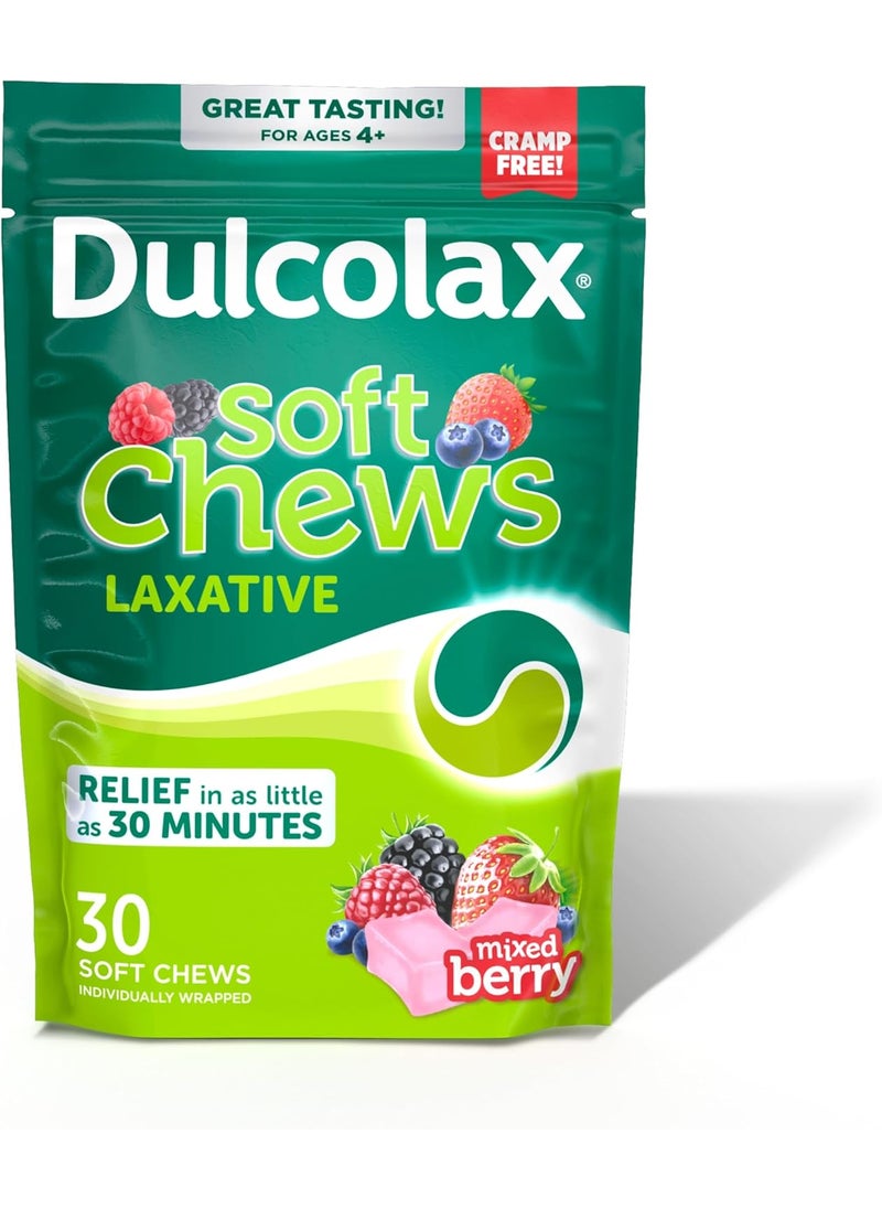 DULCOLAX Dulcolax Saline Laxative Soft Chews, Fast-Acting Laxative, Gentle Constipation Relief, Mixed Berry Flavor, Magnesium Hydroxide 1200 mg, 30 Count, Occasional Constipation. 
