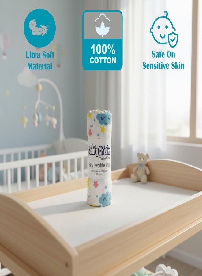 Comfy Cheeks 100% Cotton Muslin Baby Swaddle Set - Pack of 1 | Large 115x100 cm Mulmul Swaddle Wrap for Newborn to 18 Months | Soft Breathable Printed Baby Blanket & Towel (4) - Image 3