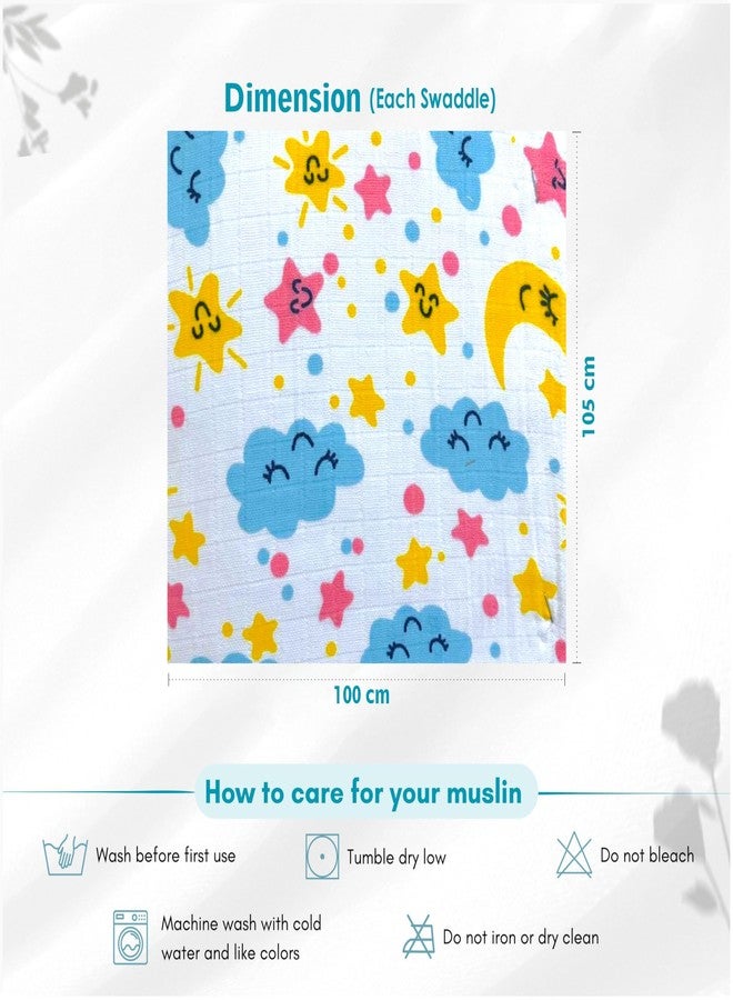 Comfy Cheeks 100% Cotton Muslin Baby Swaddle Set - Pack of 1 | Large 115x100 cm Mulmul Swaddle Wrap for Newborn to 18 Months | Soft Breathable Printed Baby Blanket & Towel (4) - Image 2