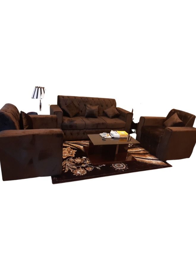 Maharat Al Bahar Classic 5-Seater With Pillow Sofa Elegant Design To Enhance Your Home Decor 3+1+1-Brown 190x80x80