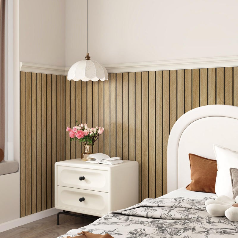 STICKEEP 3D Brown Wood Panels for Walls 118" x 11.8" Acoustic Slat Wall Paneling Peel and Stick Wood Panels Self Adhesive Flexible Wooden Slat Wallpaper for Bedroom Living Room Wall Decor Ceiling - Image 3