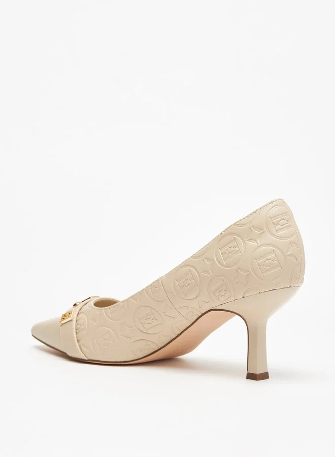 ايل Women's Monogram Embossed Pumps with Kitten Heels