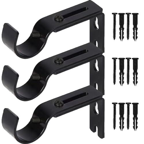 Boxdljh Curtain Rod Brackets for Adjustable, 3 Pack Premium Rod Bracket for Walls, Curtain Rod Holder, Drapery Rod Holders Hardware Window Curtain Rod Support Hanger for 1 Inch Rod (Black-3Pack) - Image 1
