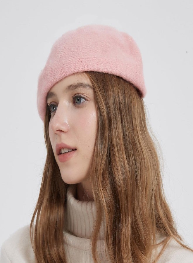 ZARSIO 2 Pieces Beret Hat Women French Wool Beret Solid Color Beret Cap (US, Alpha, Medium, Pink+White) - Image 3