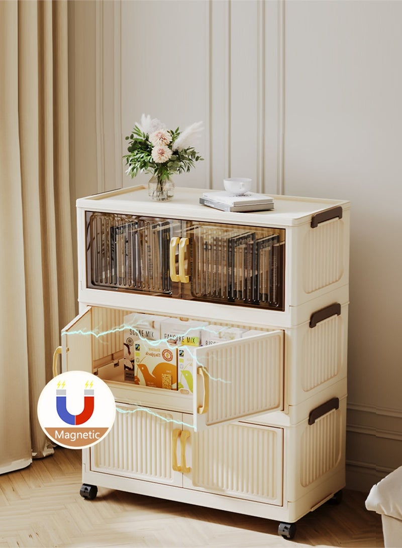 CozyNest 4-Tier Foldable Plastic Storage Cabinet, 50cm with Handle, Double Doors & Wheels, Stackable Organizer Box, Foldable Storage Cabinet for Clothes, Toys, Office Supplies - Image 5