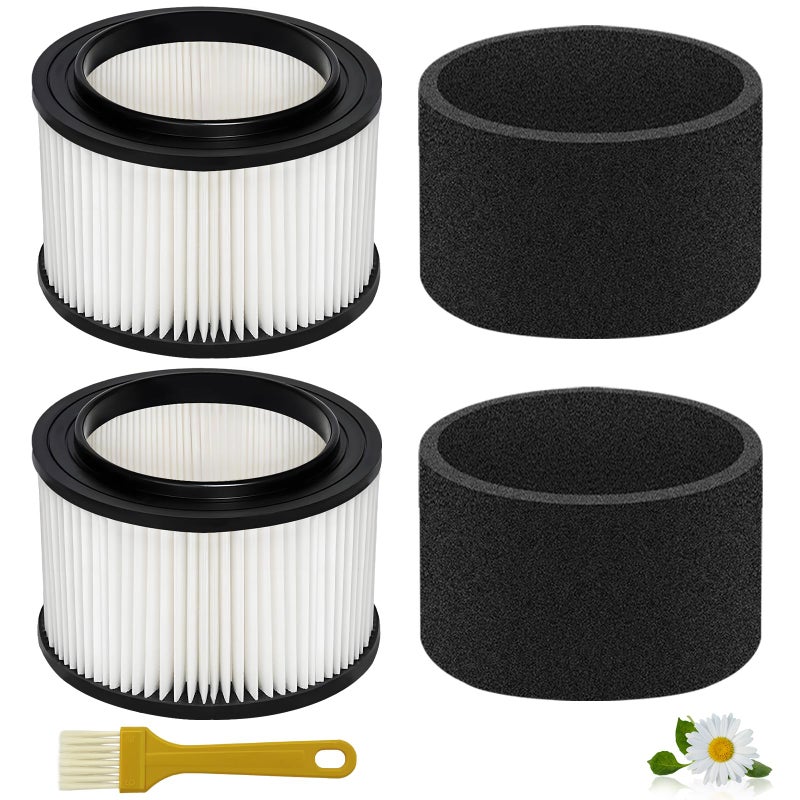 Nerans 2 Pack 17810 Filter Replacement for Craftsman Shop Vac Filter 9-17810 Fits 3 to 4 Gallon General Purpose Wet Dry Vacuum.(2 Filters+2 Foam Sleeves+1 Brush) - Image 1