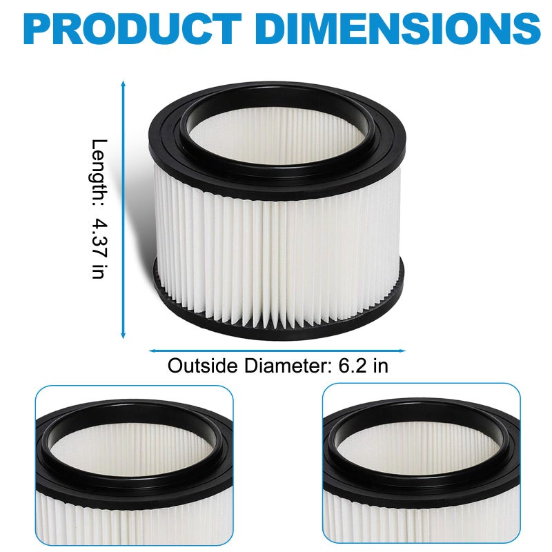 Nerans 2 Pack 17810 Filter Replacement for Craftsman Shop Vac Filter 9-17810 Fits 3 to 4 Gallon General Purpose Wet Dry Vacuum.(2 Filters+2 Foam Sleeves+1 Brush) - Image 2