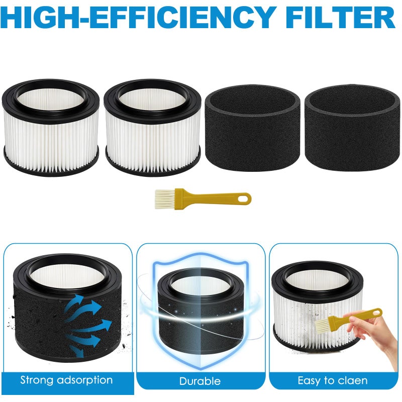 Nerans 2 Pack 17810 Filter Replacement for Craftsman Shop Vac Filter 9-17810 Fits 3 to 4 Gallon General Purpose Wet Dry Vacuum.(2 Filters+2 Foam Sleeves+1 Brush) - Image 4