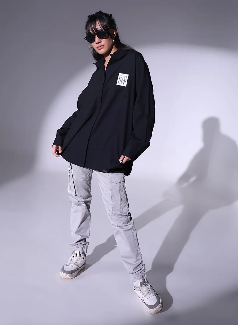 Hubberholme Relaxed Spread Collar Oversized Casual Shirt for Women