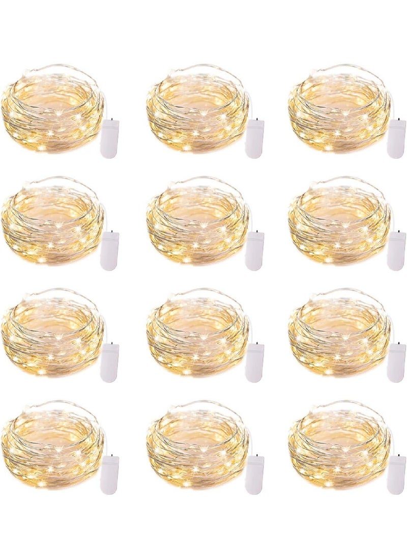 Generic 12-Pack LED Fairy Lights Battery Powered Waterproof Silver Cord (7Ft Warm White) For DIY Wedding Party Bedroom Patio  - Image 1