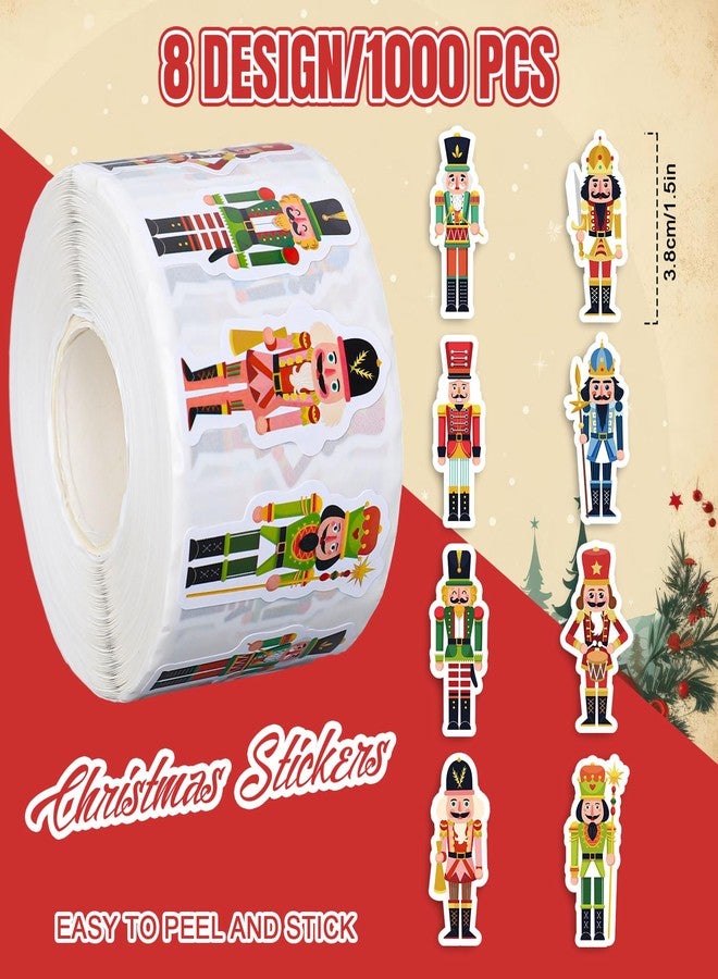 Whaline 1000Pcs Christmas Nutcracker Stickers Roll Xmas Cartoon Nutcracker King and Soldier Self-Adhesive Sticker Decals for Birthday Holiday Party Decor Supplies, 8 Designs - Image 2