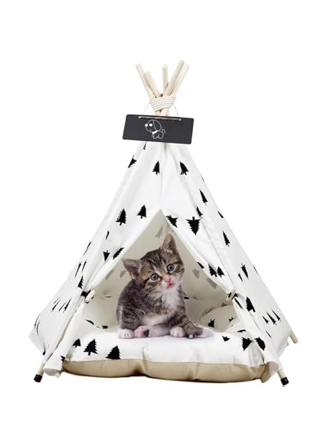هوكور خيمة تيبي للكلاب من دوركو، خيمة للقطط مع وسادة سميكة، خيمة للحيوانات الاليفة قابلة للغسل، سرير تيبي للكلاب والقطط، مقاس M للكلاب الصغيرة (شجرة، M) - Image 1
