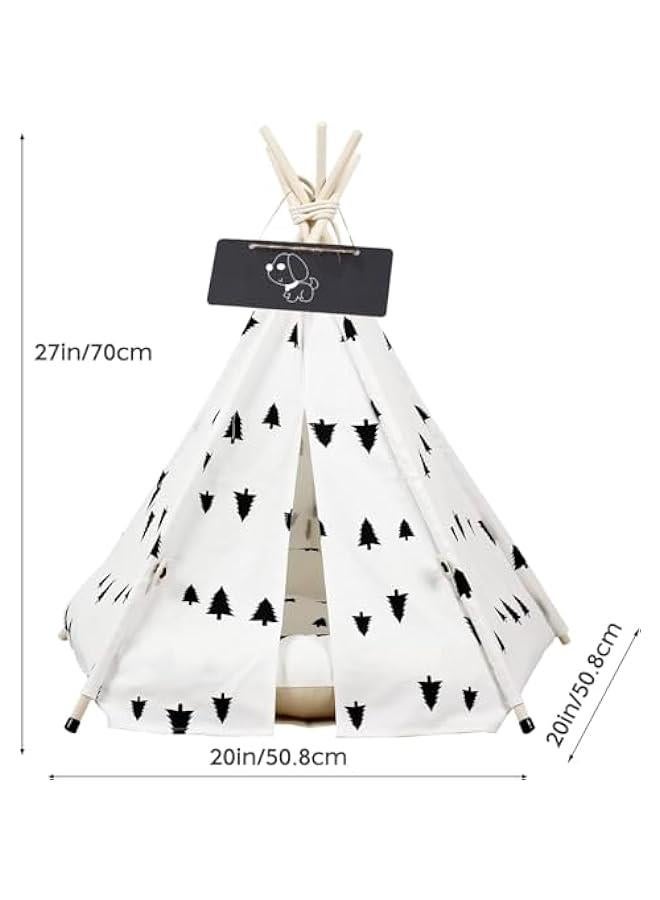 هوكور خيمة تيبي للكلاب من دوركو، خيمة للقطط مع وسادة سميكة، خيمة للحيوانات الاليفة قابلة للغسل، سرير تيبي للكلاب والقطط، مقاس M للكلاب الصغيرة (شجرة، M) - Image 2