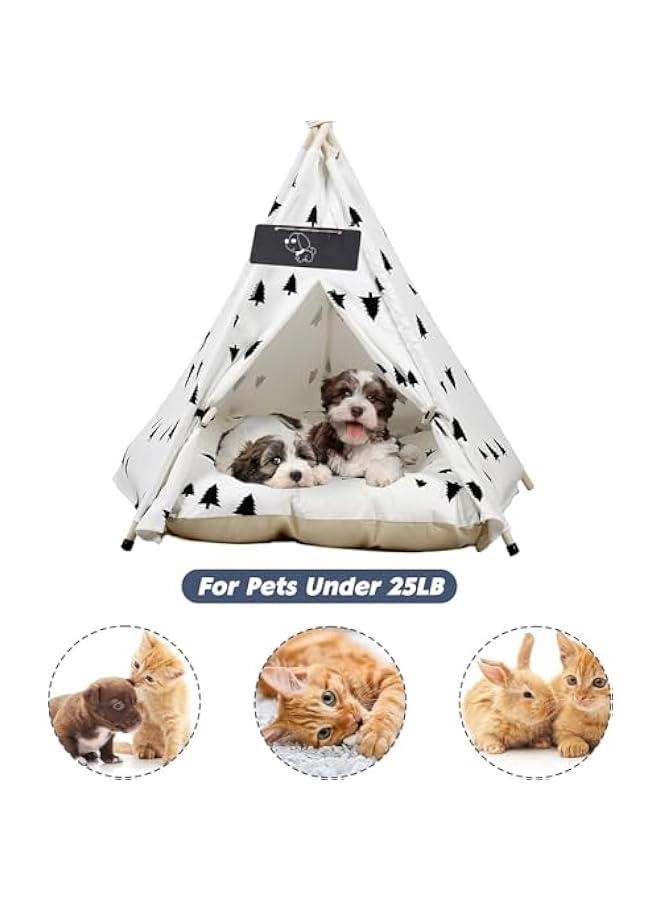 هوكور خيمة تيبي للكلاب من دوركو، خيمة للقطط مع وسادة سميكة، خيمة للحيوانات الاليفة قابلة للغسل، سرير تيبي للكلاب والقطط، مقاس M للكلاب الصغيرة (شجرة، M) - Image 3